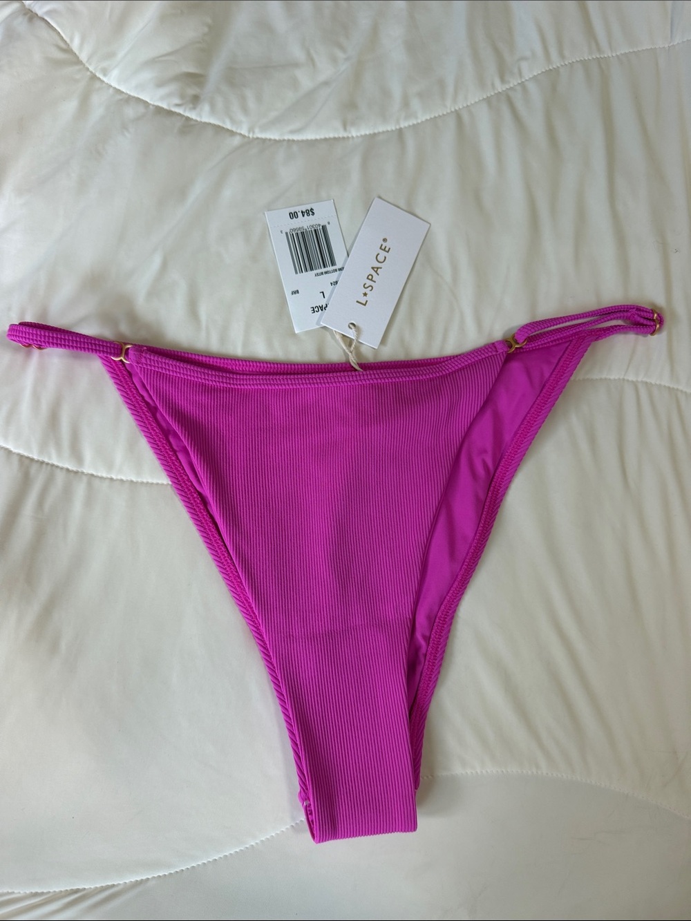 l*space Fuchsia Ribbed Bikini Bottom with Side Rings large